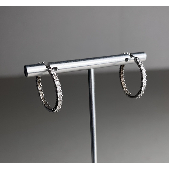 Sterling Silver 925 Hoop Earrings Hinged Latch Back Textured Starburst Dainty - Picture 3 of 11